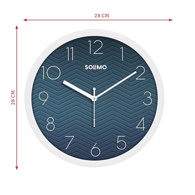 Amazon Brand - Solimo 11-Inch Classic & Modern and Stylish Silent Movement Wall Clock - White & Blue - Analog, Plastic - Image 2