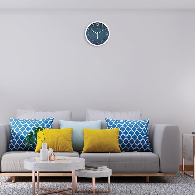 Amazon Brand - Solimo 11-Inch Classic & Modern and Stylish Silent Movement Wall Clock - White & Blue - Analog, Plastic - Image 4